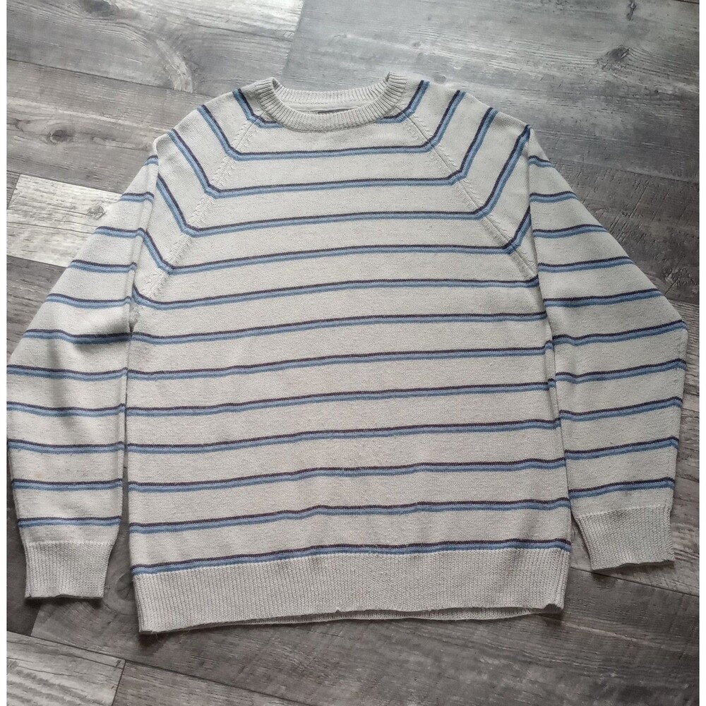 Transnine Men's M Wool Blend Gray & Blue Striped Wool Blend  Sweater, Vtg
